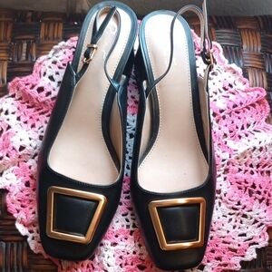 Cato Black Heels with Gold Accents
